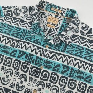 Quiksilver Waterman Shirt Mens Large Teal Black Tribal Fish Print Modal Blend L